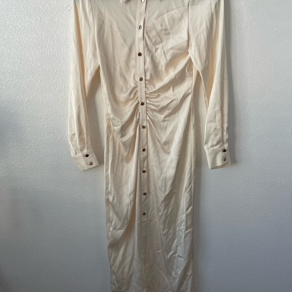 Zara Satin Effect Shirt Dress Special Edition Ecru Off White 7969/259 Size XS - Picture 4 of 11